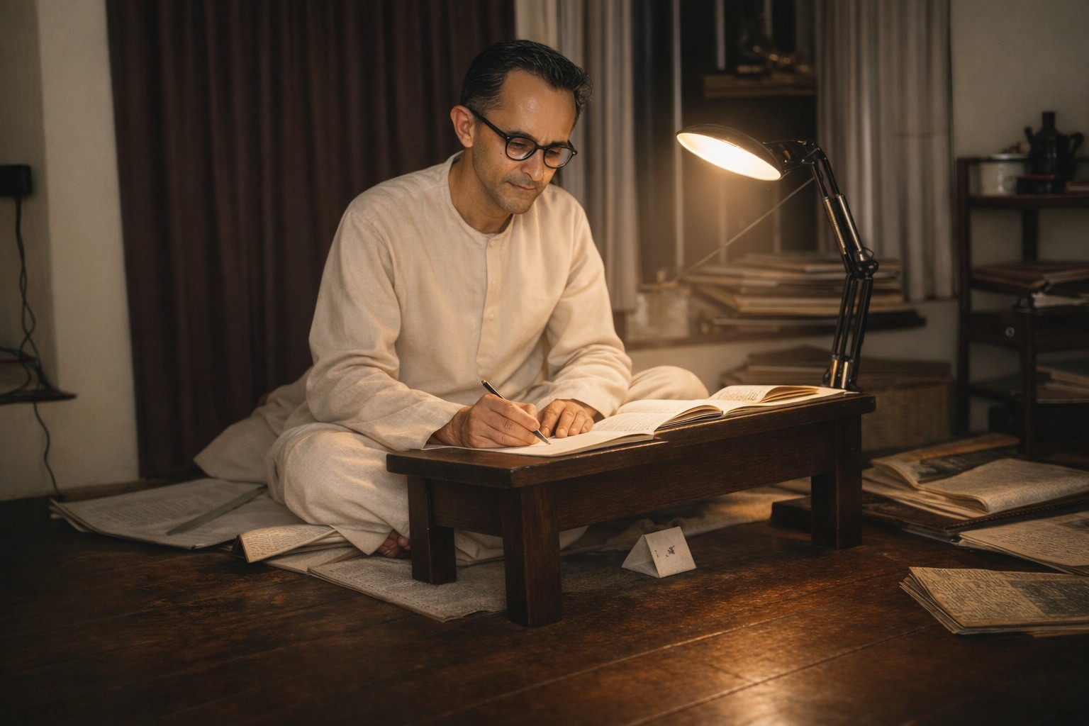 Scholar studying ancient text codex