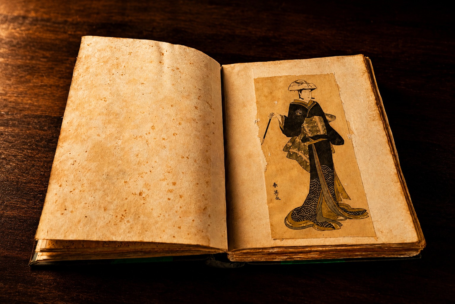 Open book displaying Japanese woodblock art
